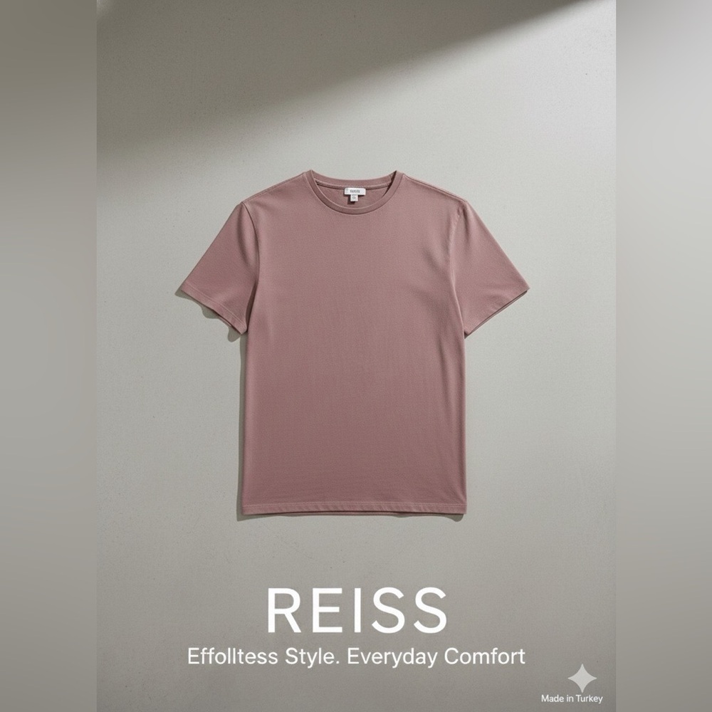 Reiss Mauve Men's Crew Neck Soft Cotton T-Shirt Size M - Picture 2 of 7